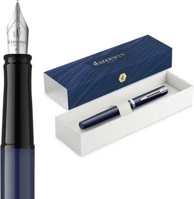 Productafbeelding van Waterman Impression Vulpen - Fijn vulstuk met blauwe inktvulling - Blauwe lak met palladium-Gecoate afwerking