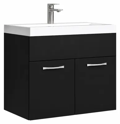 Image de Meuble de salle de bain Montreal 01 60 cm – Noir Mat – Meuble avec Lavabo et Armoire