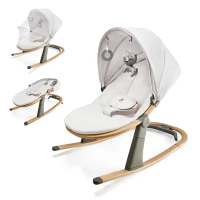 Produktbild von Kinderkraft ELSU - 2-in-1 Schaukel- und Liegestuhl - Verstellbare Rückenlehne - Mit Moskitonetz und Spielzeug - Leicht, 2,5 kg - Hellgraues Design
