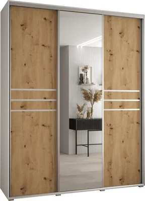 Produktbild von MEBLE KRYSPOL Cannes 11 Schrank mit 3 Schiebetüren - 205,2x200x60 cm - Weiß Artisan Silber