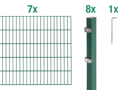 Immagine prodotto di Alberts 648848 Doppelstabmattenzaun als 16 tlg. Zaun-Komplettset, grün, Höhe 100 cm, Länge 14 m
