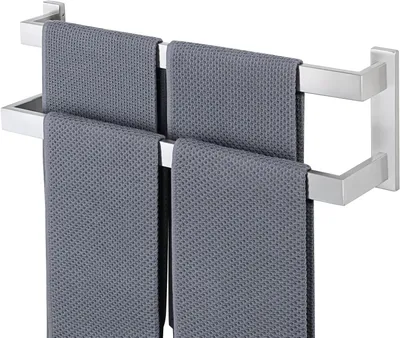 Produktbild von Doppelter Handtuchhalter – Handtuchstange zur Wandmontage – Badezimmerorganisation – Edelstahl – 50 cm – gebürstetes Silber