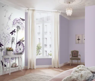 Produktbild von NEWROOM Tapete Lila Vliestapete Pusteblume - Blumentapete Floral Gelb Weiß Libellen Schmetterlinge Frühling Romantisch Löwenzahn