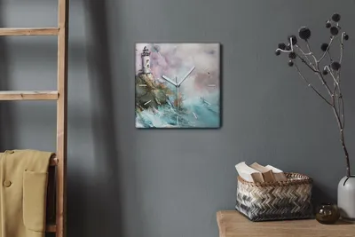 Produktbild von Coloray Hodiny Unikátní 30x30 cm  Tiché hodiny Pro obývací pokoj a kuchyň Nástěnné hodiny Plátno Bílé ručičky hodin - Malování majáku