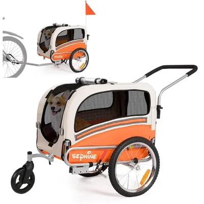 Imagen del producto de Remolque para mascotas Sepnine 20303B, plegable, con capacidad de carga de 30 kg, ruedas de 40 cm - Color naranja