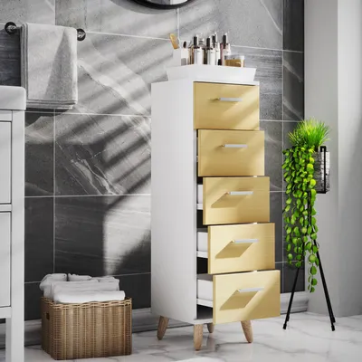 Produktbild von VCM Badmöbel Midischrank | Badschrank | Maße: H. 100 x B. 30 x T. 30 cm | Kommode | 5 Schubladen - Landos M