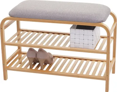 Produktbild von Schuhregal HWC-F72, Sitzbank Polsterbank Schuhablage Schuhschrank, Ablagefach Bambus 50x70x30cm