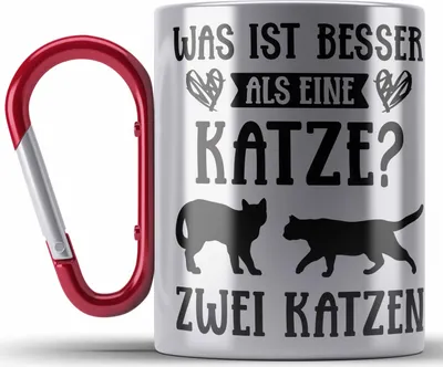 Produktbild von Trendation - Katze Spruch Edelstahl Tasse Karabiner Lustig Geschenk Karabiner Edelstahl Tasse Karabiner Edelstahl Cat Kaffeebecher Grafik Katzenliebhaber Geschenke Katzen (Rot)