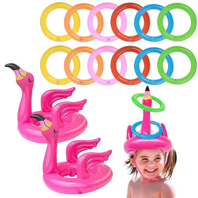 Ringwurfspiel aufblasbar – 14-teilig, Flamingo-Design