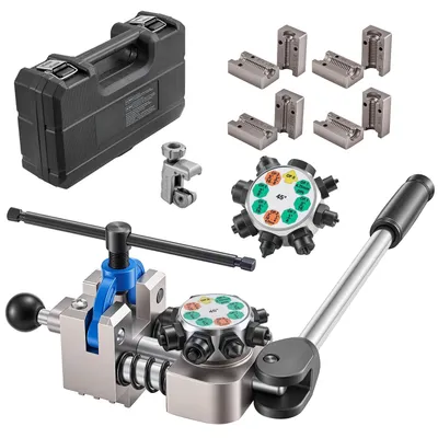 Productafbeelding van Krimptool voor remleidingen - 9-delige set - 45° krimping - Enkele en dubbele krimping (E & F) - Buisverlenger - 4 matrijzen - Ø 4,76–9,52 mm - Reparatiekit voor auto's