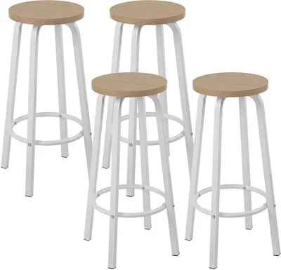 Produktbild von WOLTU Sada 4 barových stoličiek Barová stolička Bistro Stolička Counter Stool Okrúhly MDF sedadlo Kovový rám Svetlý dub