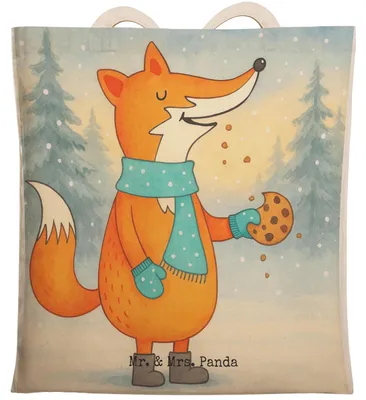 Produktbild von Mr. & Mrs. Panda Tote Bag Fuchs Keks Design - Weiß - Geschenk, Frieren, Weihnachtlich, Beuteltasche, Stofftragetasche, Weihnachtskekse, Winter, Tasche, Einkaufstasche