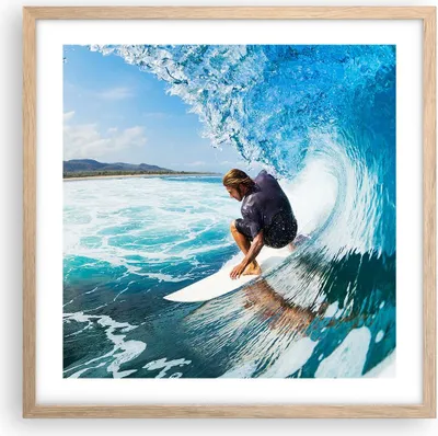 Produktbild von Gerahmtes Poster - Rahmen in heller Eiche - Surfen Surfer Ozean Welle - 50x50 cm - Wand Bild - Wanddeko - Wandbilder - Wandposter - Bilderrahmen - Bilder - Kunstdruck - Wandbild - P2NAC50x50-2785