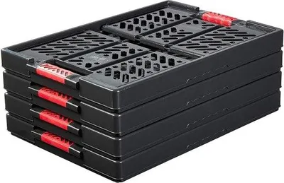 Produktbild von Unyqoos® 4er-Set robuste Klappboxen mit Soft-Touch-Griffen, 54 x 37 x 28 cm, 45 l, stapelbar, Tragkraft 50 kg, Kunststoff (PP/TPE), Graphitgrau