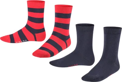 Produktbild von FALKE Kinder Socken, 2er Pack - Happy Stripe, Kurzsocken, gestreift Blau/Rot 27-30