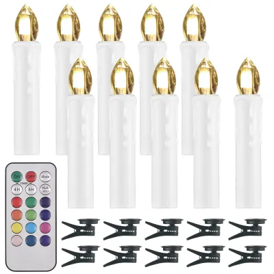 Produktbild von 10 Stück LED -Kerzen mit Clips, Flammenlose Kerzen mit Fernbedienung ,Halloween Weihnachtsfeier RGB Umgebungslichter, Dekokerzen,Wiederverwendbar