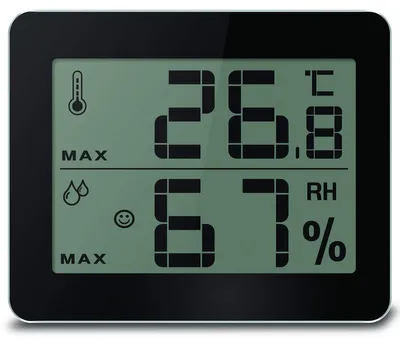 Produktbild von Raumthermometer Hygrometer Innenthermometer - Temperatur- und Luftfeuchtigkeitsanzeige - Wellness-Indikator - 100 x 10 x 81 mm