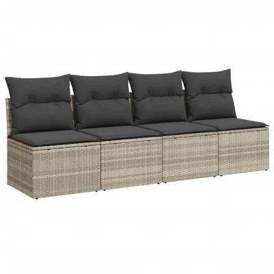 Produktbild von Gartensofa mit Kissen 4-Sitzer Hellgrau Poly Rattan