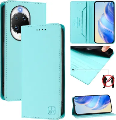 Produktbild von Lederhülle für Huawei Nova 14 Ultra Hülle Flip Brieftasche Kartenfächern Ständer Schutzhülle Türkis