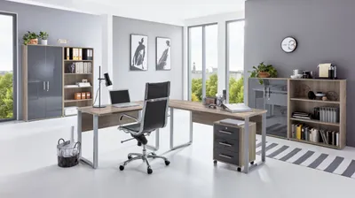 Produktbild von Büromöbel-Set TABOR PRO 1 in Eiche Sonoma / anthrazit Hochglanz, Arbeitszimmer Komplett-Set