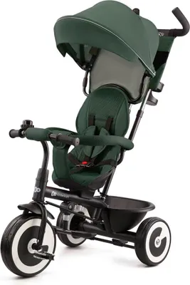 Image de Kinderkraft ASTON - Tricycle - siège pivotant - grandes roues indestructibles - pliable - ceintures de sécurité - poignée parentale réglable - accessoires - vert