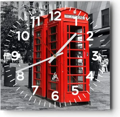 Produktbild von Wanduhr - Quadrat - Glasuhr - Großbritannien London Telefon Straße - 30x30cm - Schleichendes Uhrwerk - Lautlos - zum Aufhängen bereit - Dekoration Modern - Wanddekoration aus Glas - C4AC30x30-0364