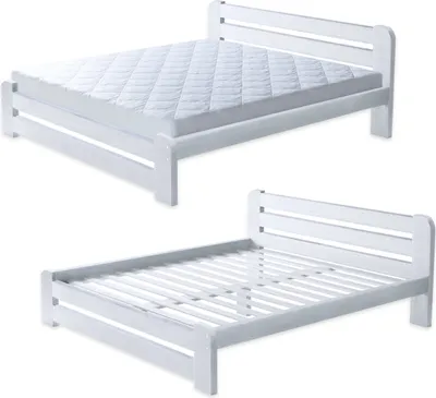 Obrázek produktu pro Dřevěná postel futonová postel rámová masivní dřevěná postel borovicová dvoulůžko matrace / Bílý (160 x 200 cm) - S matrací