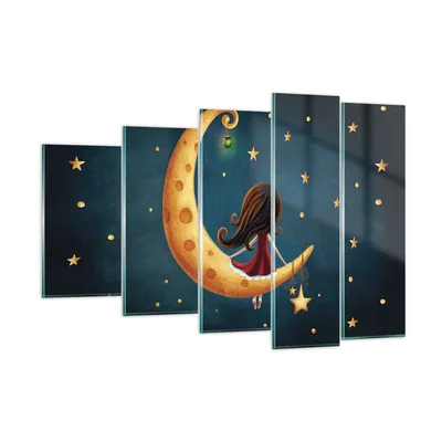 Produktbild von Bilder auf glas - 5 Teile - Kinder Mädchen Mond - 150x100cm - Glasbilder - Wandbilder - Bilder - zum Aufhängen bereit - Wanddekoration aus Glas - Glas Bilder - Wandbild auf Glas - GEG150x100-4683
