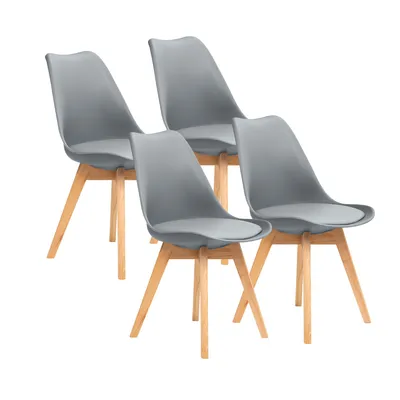 Produktbild von FURNIFY® 4er Set Esszimmerstühle BJÖRN | Skandinavische Stühle mit Polyurethan Kissen & Buchenholz-Beinen | Grau
