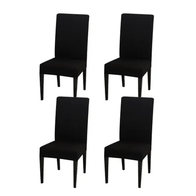 Produktbild von 4er Set Stretch Einfarbig Stuhlhusse, Moderne Elastische Stuhlbezug für Zuhause Küche Hotel, Schwarz