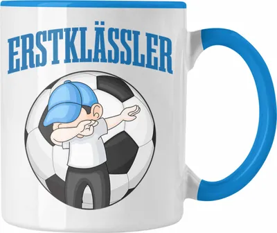 Produktbild von Trendation - Einschulung Junge Geschenk für Schultüte Füllung Tasse Schulstart 1. Schultag Schuleinführung Schulanfang Geschenkidee Schulkind Jungs Fussball (Blau)