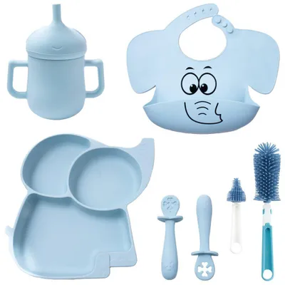 Productafbeelding van Compleet Siliconen Babyservies met Zuignap en Leerlepel, 7-delig