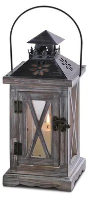 Image de Omgoods - Lanterne en bois pour bougies, décoration vintage pour l'intérieur et l'extérieur