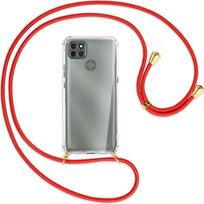 Produktbild von Handykette Backcover-Schutzhülle mit Band (Metall goldfarben) für Motorola Moto G9 Power - rot