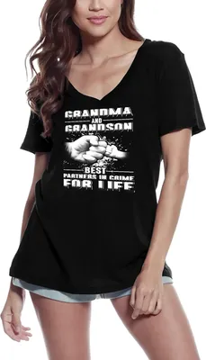 Produktbild von Damen Grafik T-Shirt V-Ausschnitt Oma und Enkel beste Komplizen fürs Leben – Grandma And Grandson Best Partner In Crime For Life – Öko-Verantwortlich