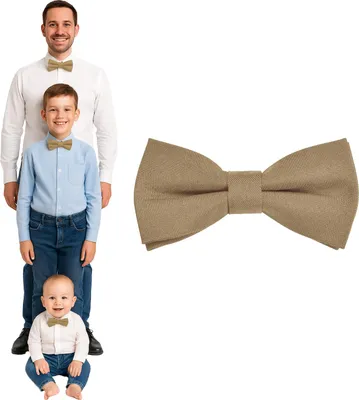 Produktbild von DonDon Fliege Herren Kinder Jungen oder Babys Beige matt, vorgebunden und längenverstellbar aus Baumwolle Gabardine - festliches Accessoire für Hochzeit, Kommunion und Feier