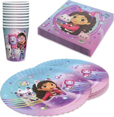 Produktbild von Gabby’s Dollhouse Partyset 36-tlg – 8 Becher, 8 Teller, 20 Servietten
