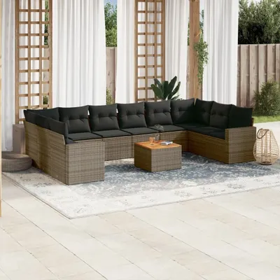 Produktbild von Design 11-tlg. Garten-Sofagarnitur mit Kissen Grau Poly Rattan, Gartensofas 2024 Neu
