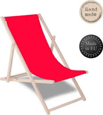 Produktbild von Liegestuhl Klappbar Holz Klappstuhl Campingstuhl Gartenliege Strandliege - Rot