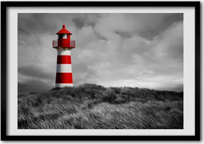 Produktbild von Bild - Bilder - Bilderrahmen - 70 cm x 50 cm - MDF-Rahmen, Wandkunst Leuchtturm