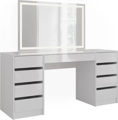 Produktbild von Vicco Schminktisch Sherry, 158.2 cm mit LED-Spiegel, Weiß/Weiß Hochglanz