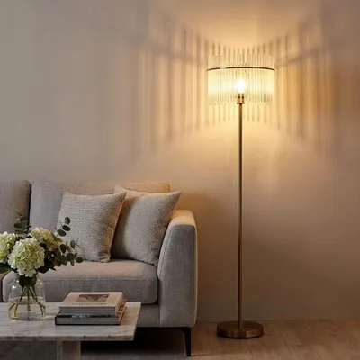 Produktbild von LED Stehleuchte, Metall, Gold, Glasstäbe, E27, H 152 cm