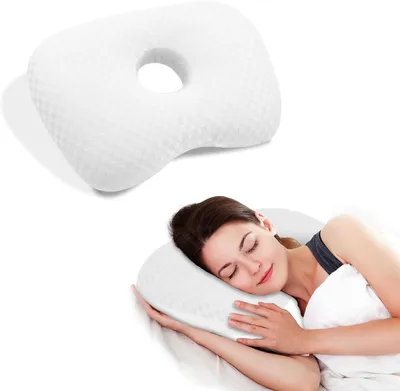 Produktbild von Ohrlochkissen - 44x32cm - Donut-Kissen mit Ohrloch - mit Ohrloch - Ringkissen - für Seitenschläfer und Ohrentzündungen - Weiß