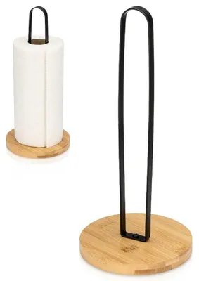 Obrázek produktu pro Vilde | Stojan na papírové utěrky 33 cm - černý - kov a bambus - držák kuchyňských rolí