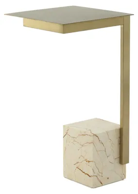 Produktbild von Padiro Beistelltisch quadratisch 30 x 30 x 56 cm - Weiß/Gold - modern, Art-déco-Glamour-Look - Marmorfuß - Glastischplatte - Edelstahlgestell