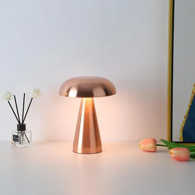 Produktbild von LED Akku Pilz-Tischleuchte Roségold Metall Dimmbar Kabellos USB Warmweiß Lampe Touch Tischlampe Nachttischlampe，Touch Steuerung Augenschutz Leselampe
