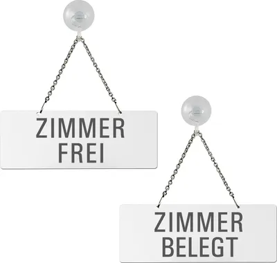 Produktbild von Wendeschild Zimmer frei / belegt | Melamin weiß | Saugnapfhaken | Format 175x65 mm