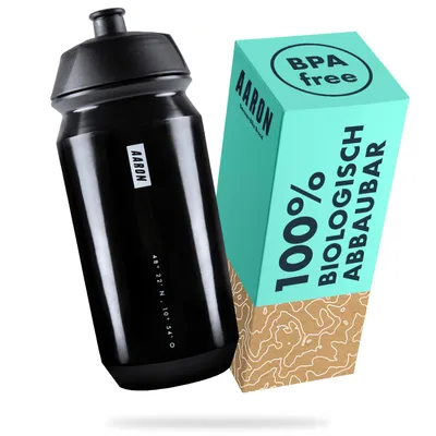 Produktbild von AARON ECO Fahrrad Trinkflasche - 100% Biologisch Abbaubar, BPA-frei - Schwarz - 500 ml