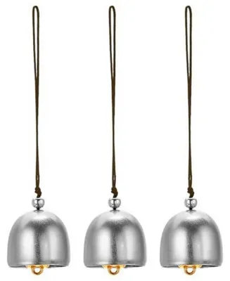 Zdjęcie produktu dla Windspiel – zestaw trzech wiszących dzwonków metalowych, srebrno-brązowych, o wymiarach 13 cm