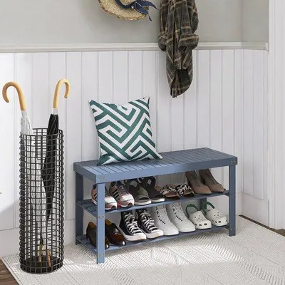 Zdjęcie produktu dla Półka na buty wykonana z litego bambusa - 85,5 x 28,5 x 44,5 cm